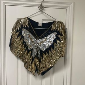 Vintage sequin butterfly top